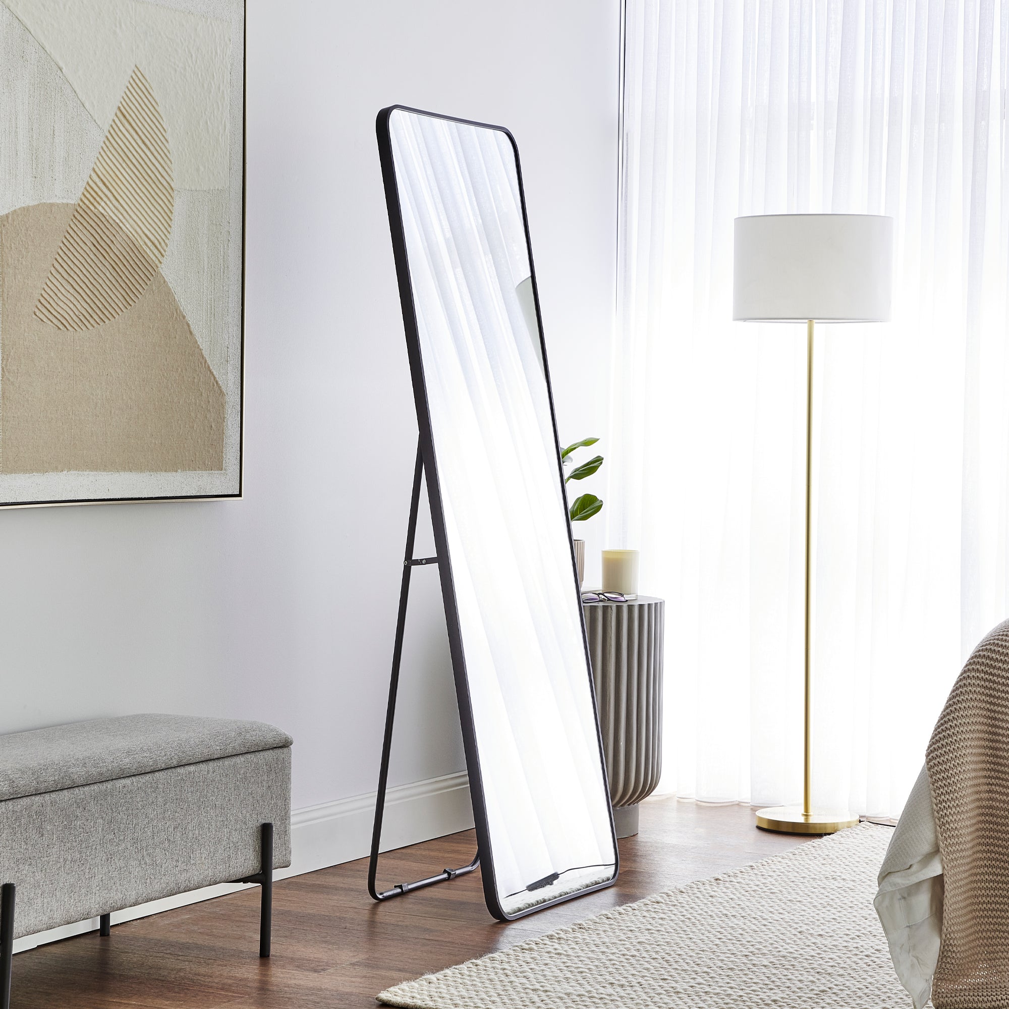 Elle 165cm Standing Full Length Rectangle Mirror Black product image 5