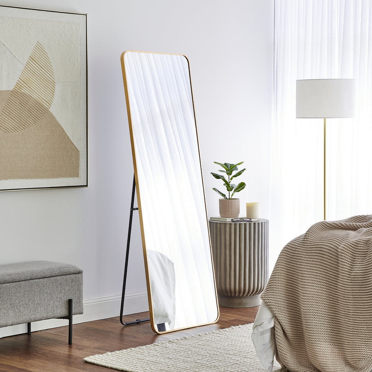 Elle 165cm Standing Full Length Rectangle Mirror Gold lifestyle image