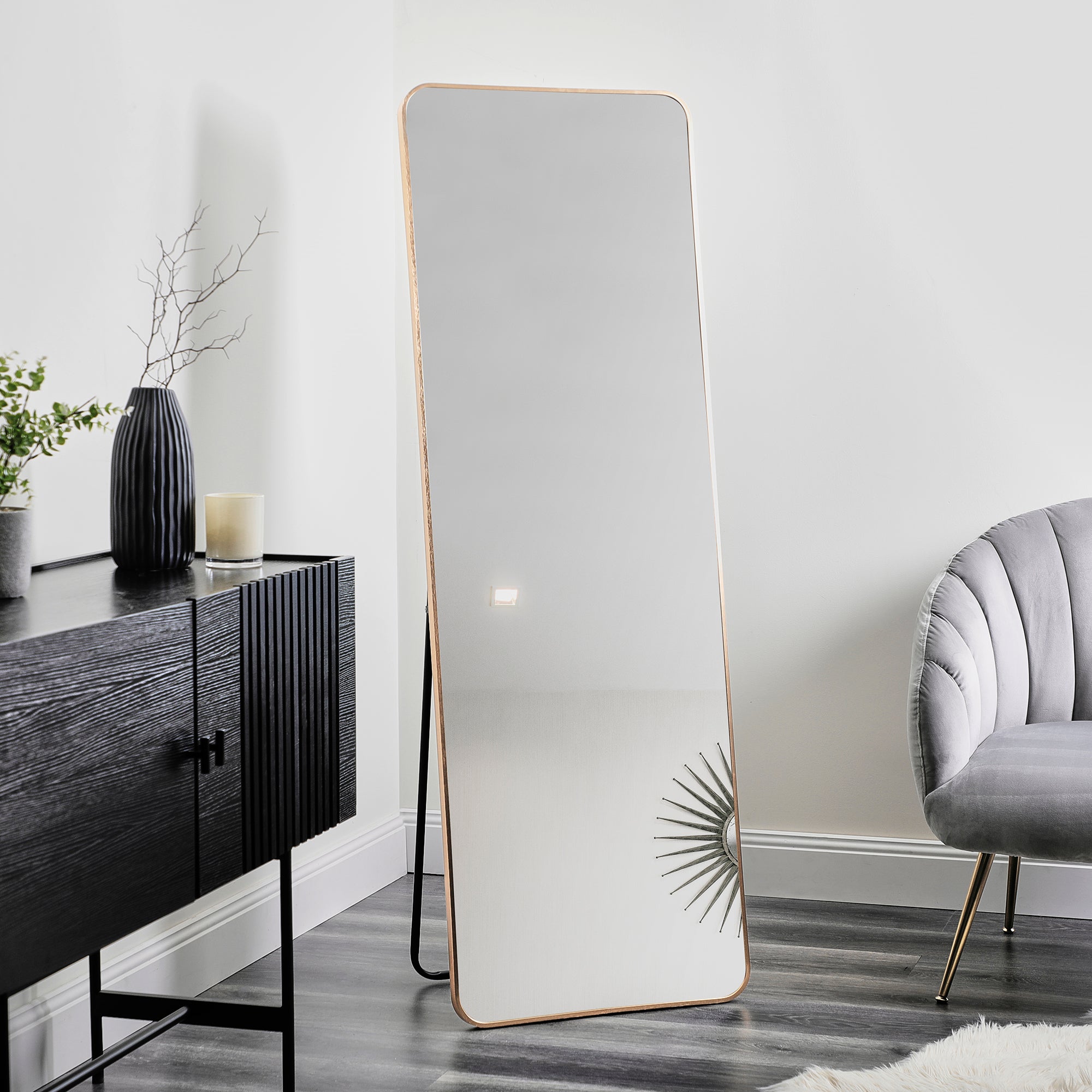 Elle 165cm Standing Full Length Rectangle Mirror Gold product image 3