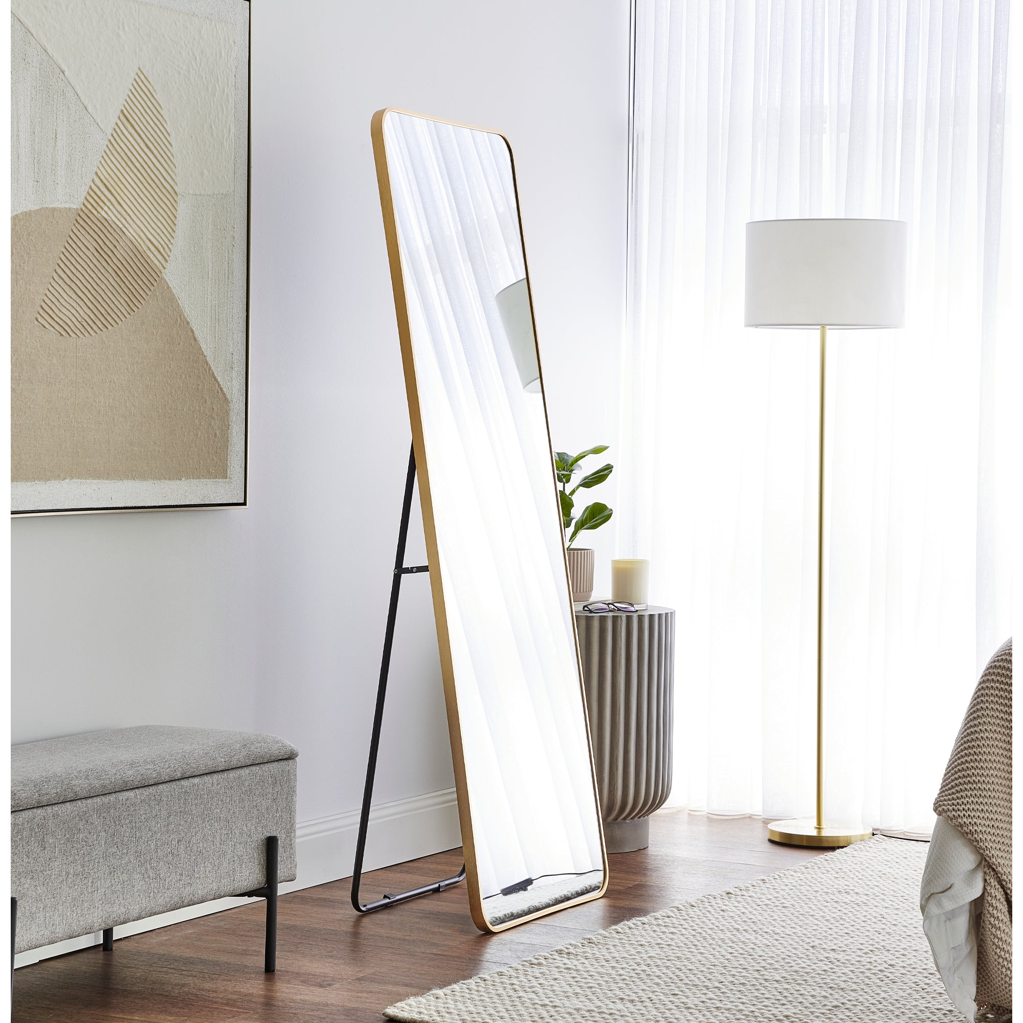 Elle 165cm Standing Full Length Rectangle Mirror Gold product image 5