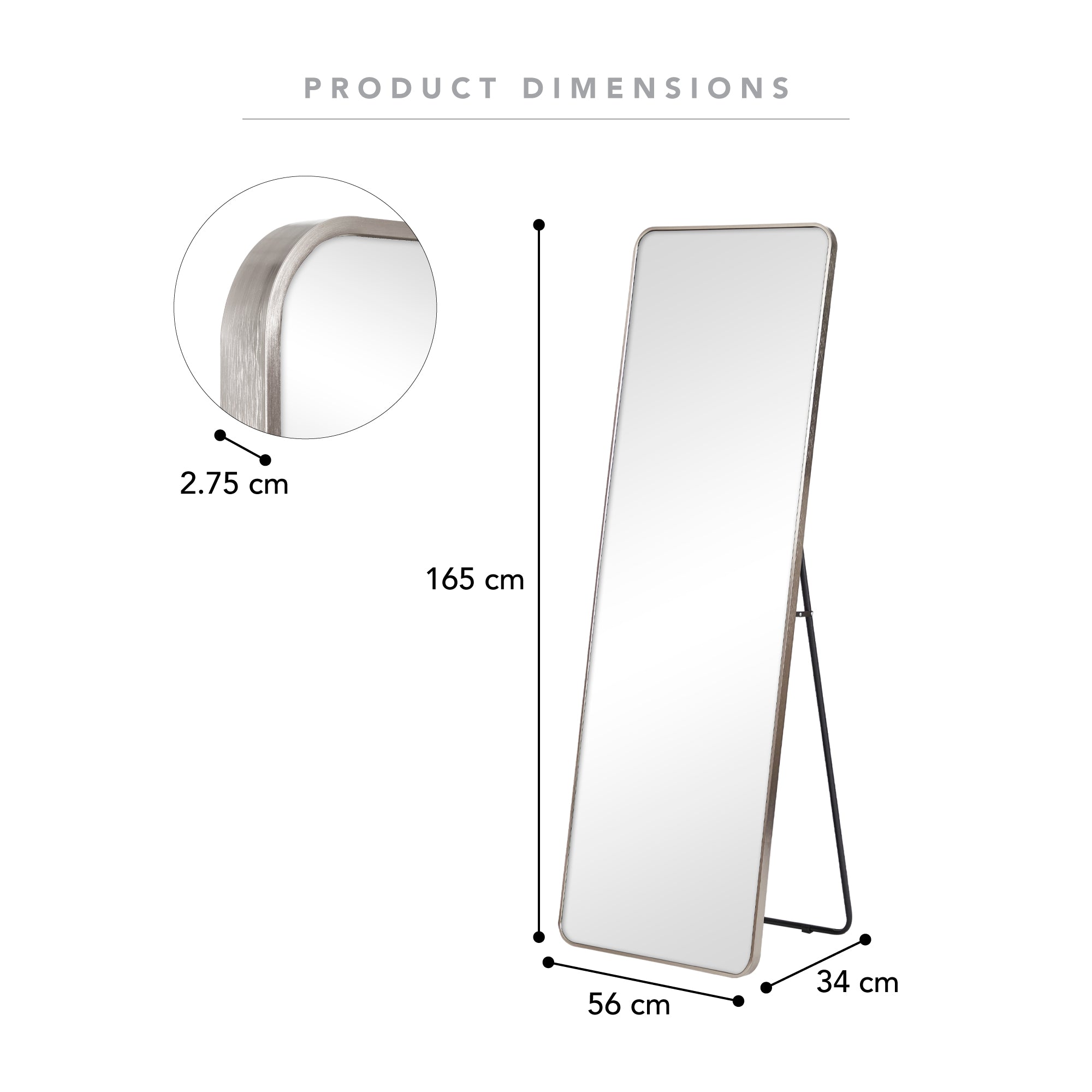 Elle 165cm Rectangle Standing Full Length Mirror Gunmetal Grey product image 3