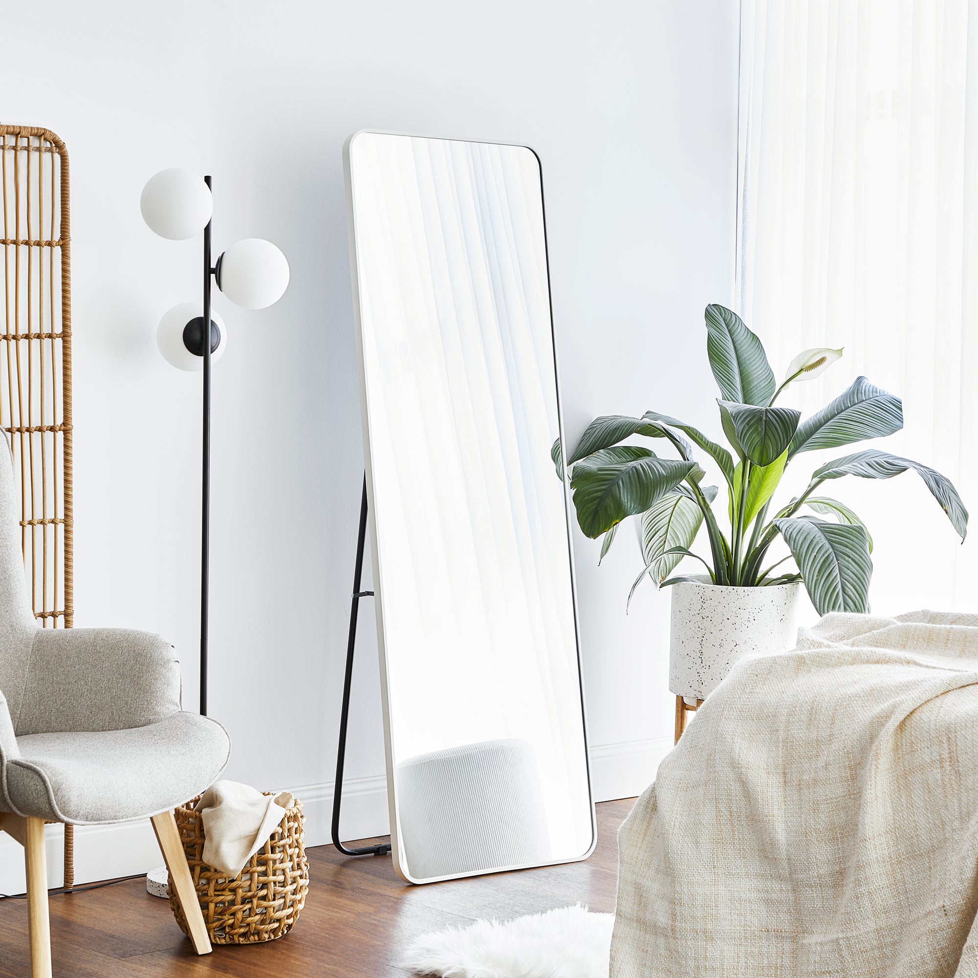 Elle 165cm Standing Full Length Rectangle Mirror White lifestyle image