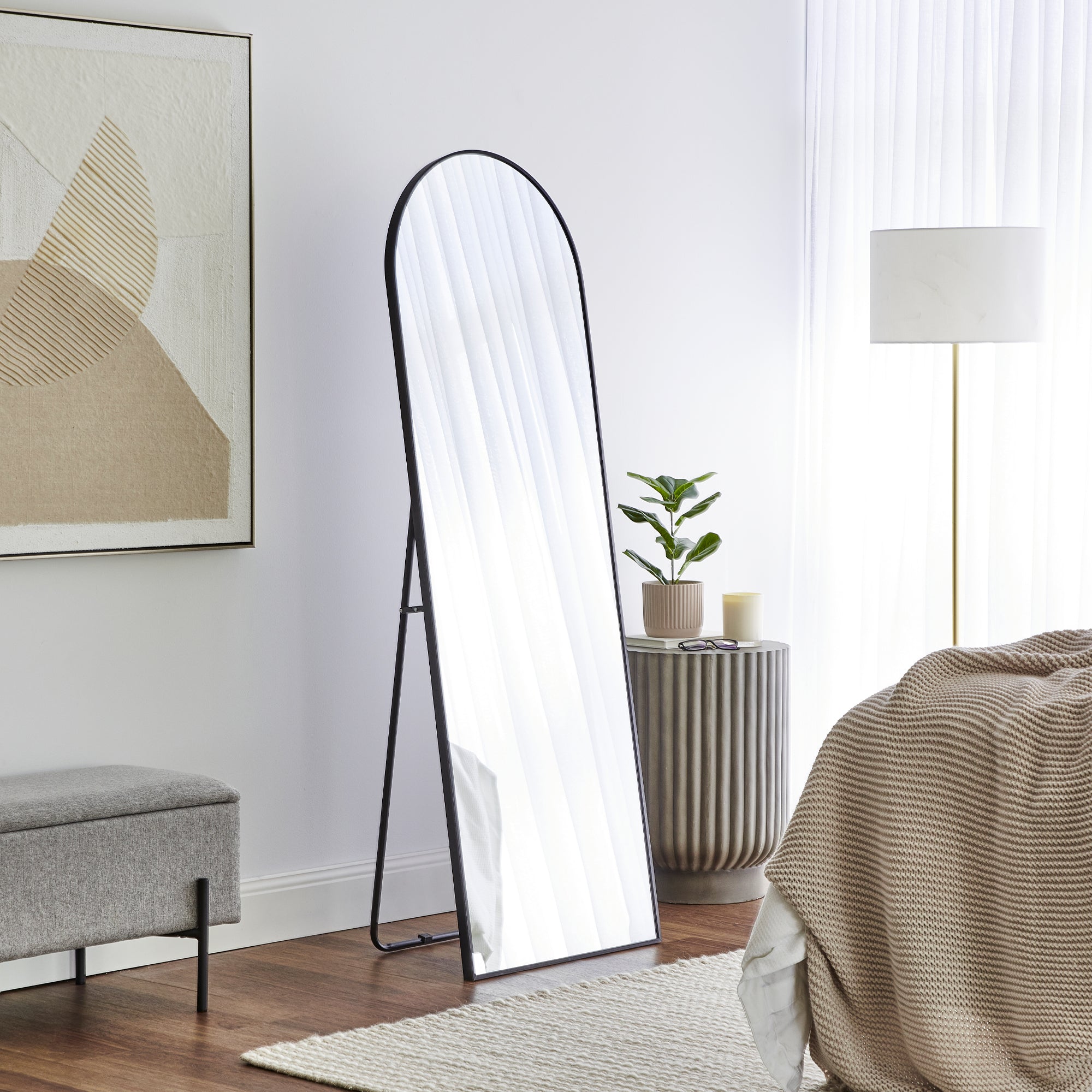 Cindy 165cm Arched Standing Full Length Mirror Black lifestyle image