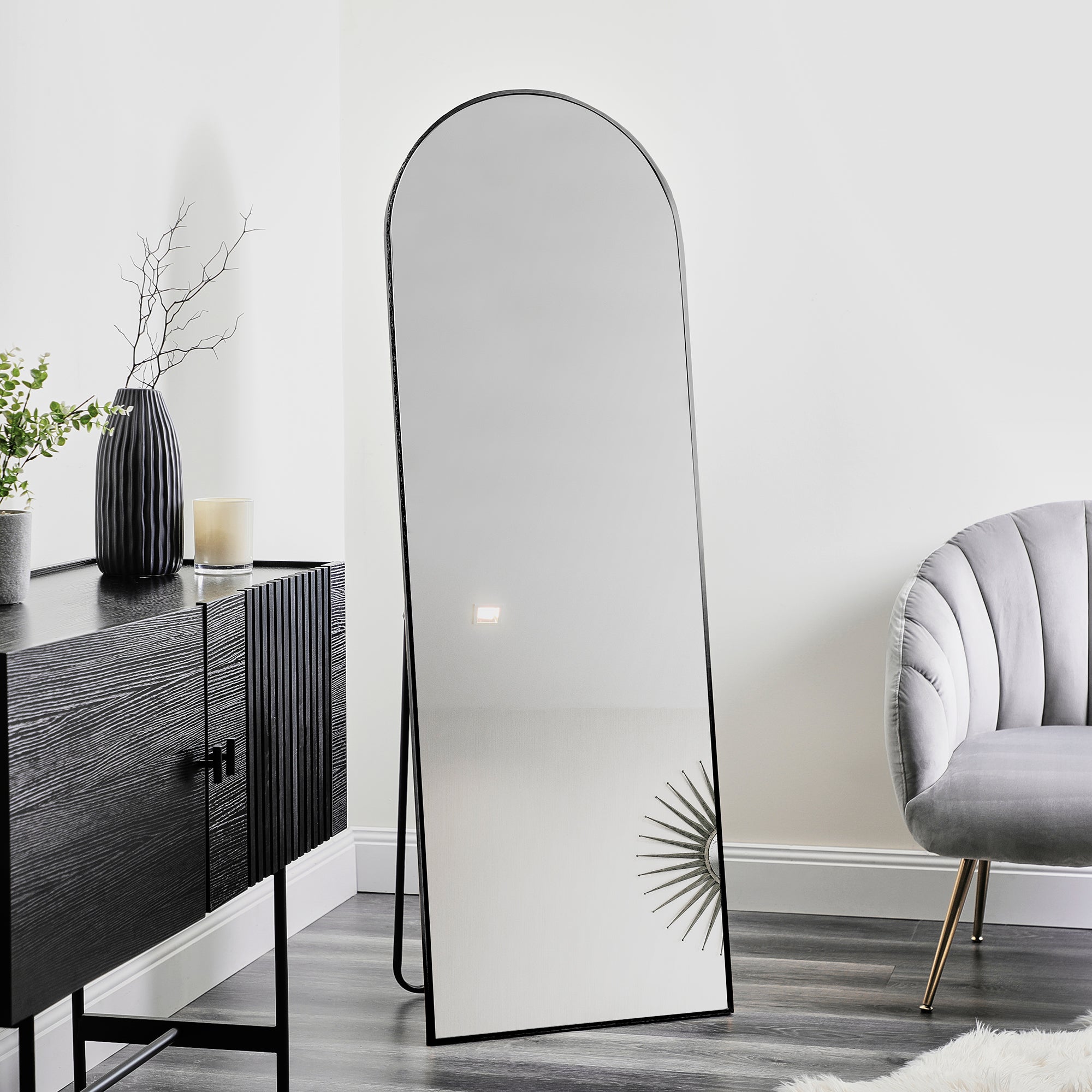 Cindy 165cm Arched Standing Full Length Mirror Black product image 3