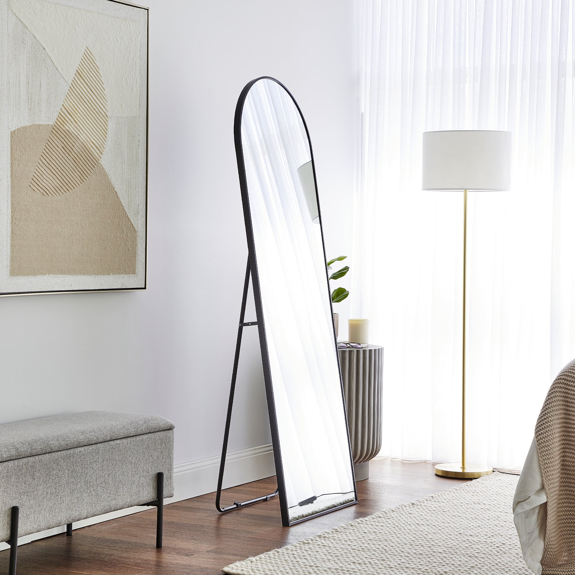 Cindy 165cm Arched Standing Full Length Mirror Black product image 5