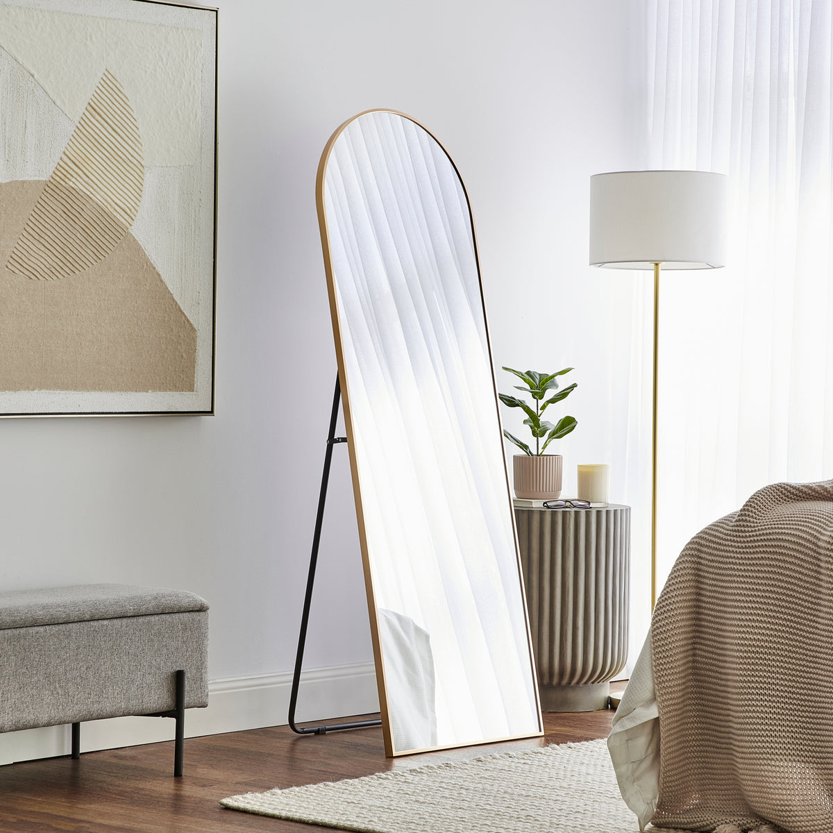 Cindy 165cm Arched Standing Full Length Mirror Gold lifestyle image