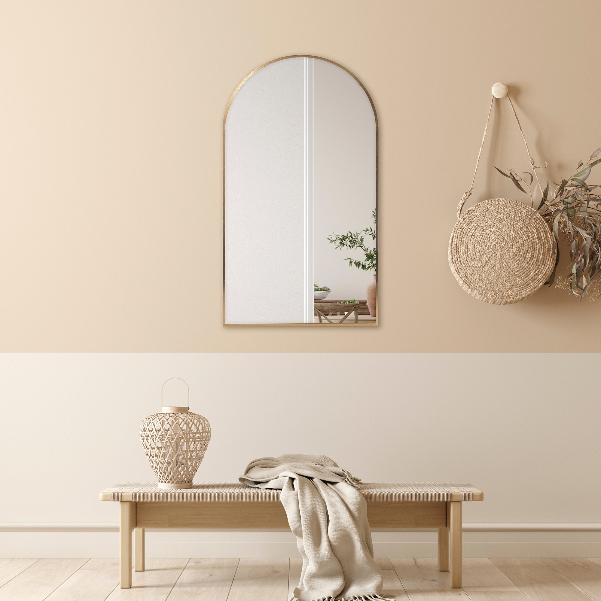 Naomi 80cm Arched Wall Mirror Gold lifestyle image