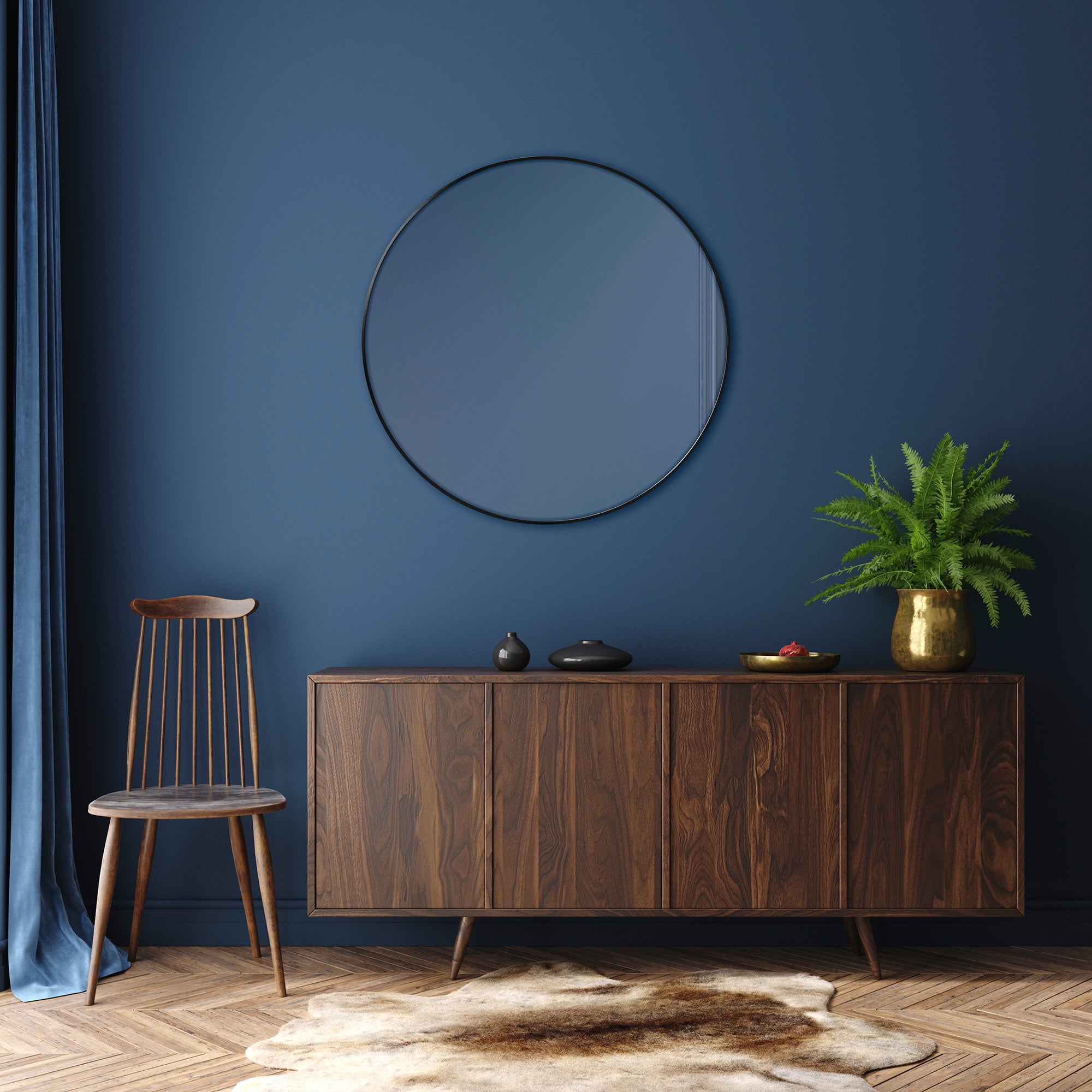 Linda 90cm Round Wall Mirror Black lifestyle image