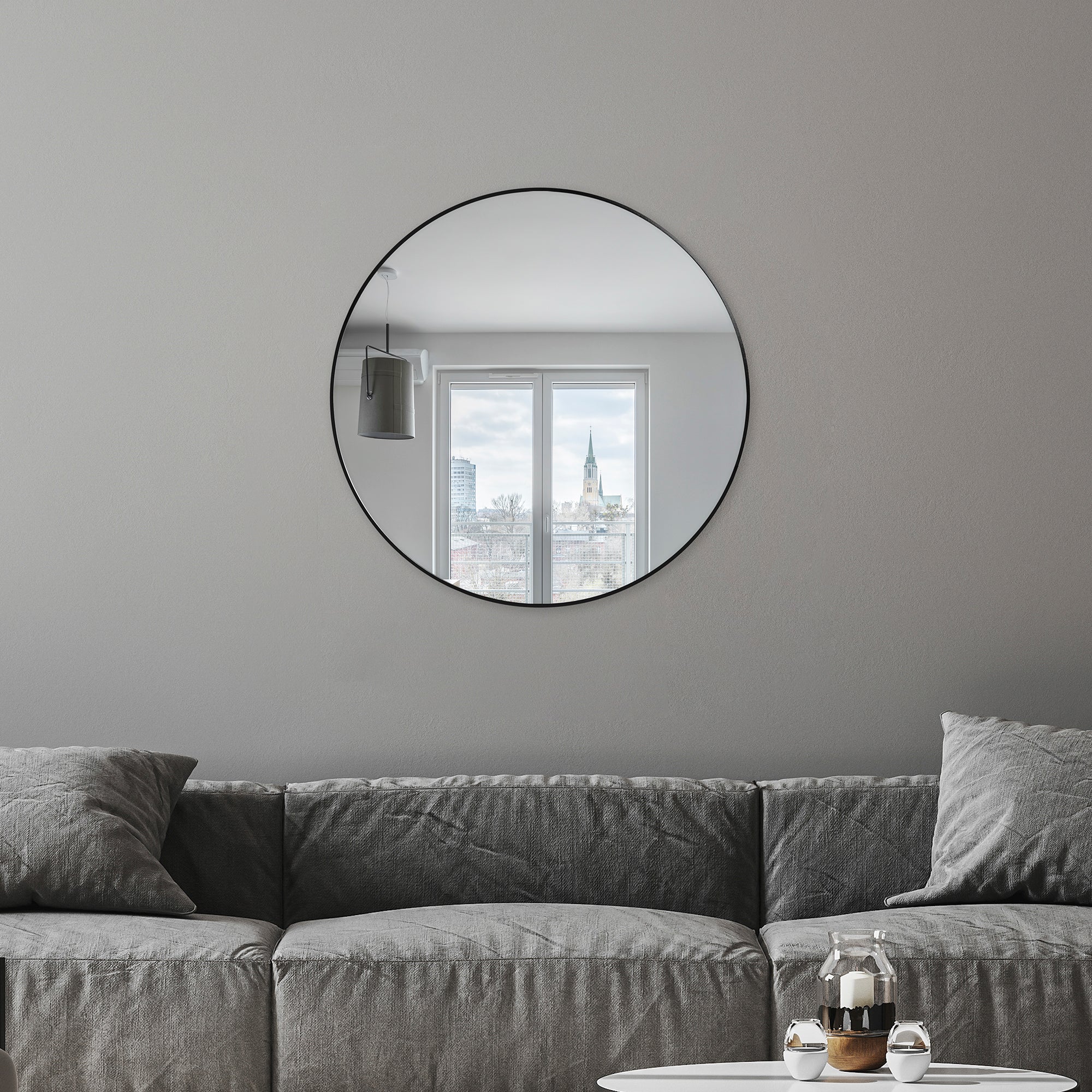 Linda 90cm Round Wall Mirror Black product image 3