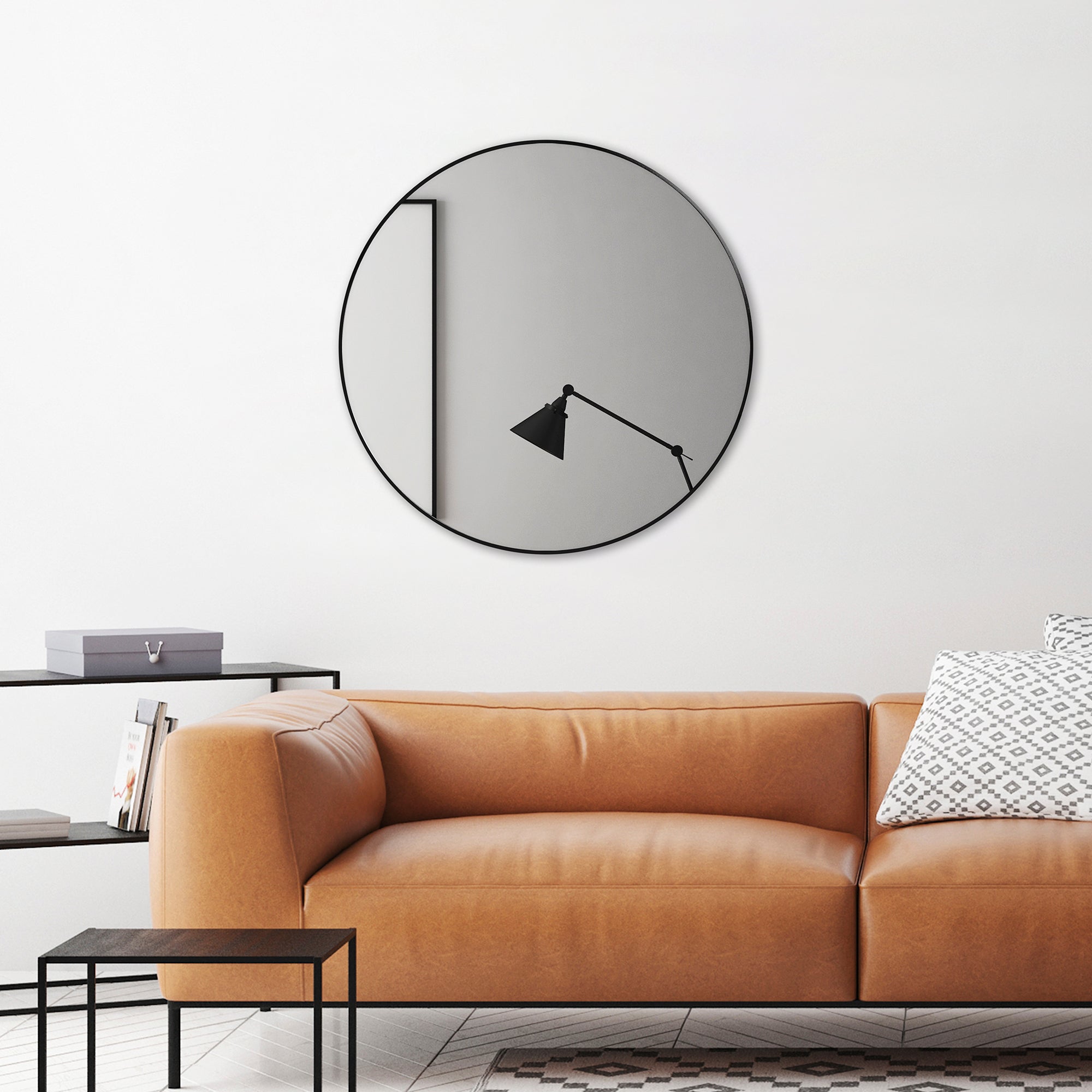 Linda 90cm Round Wall Mirror Black product image 5