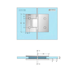 FORGE SHOWER HINGE GLASS TO GLASS 180 Degrees for 10mm Glass - BRUSHED BRONZE