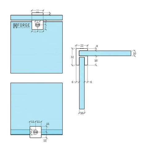 SHOWER GLASS HEADER BAR OVERPANEL FITTING SQUARE 10MM/10MM - BRUSHED BRONZE