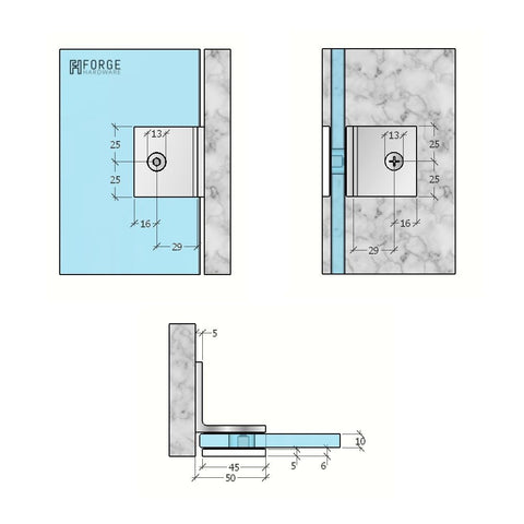 Frameless shower glass BRACKET SQUARE GLASS TO WALL 90 DEGREE - BRUSHED BRONZE