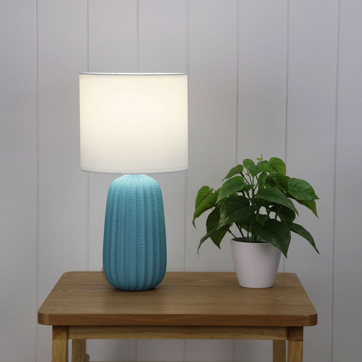 Benjy.20 Blue Ceramic Table Lamp styled in a room