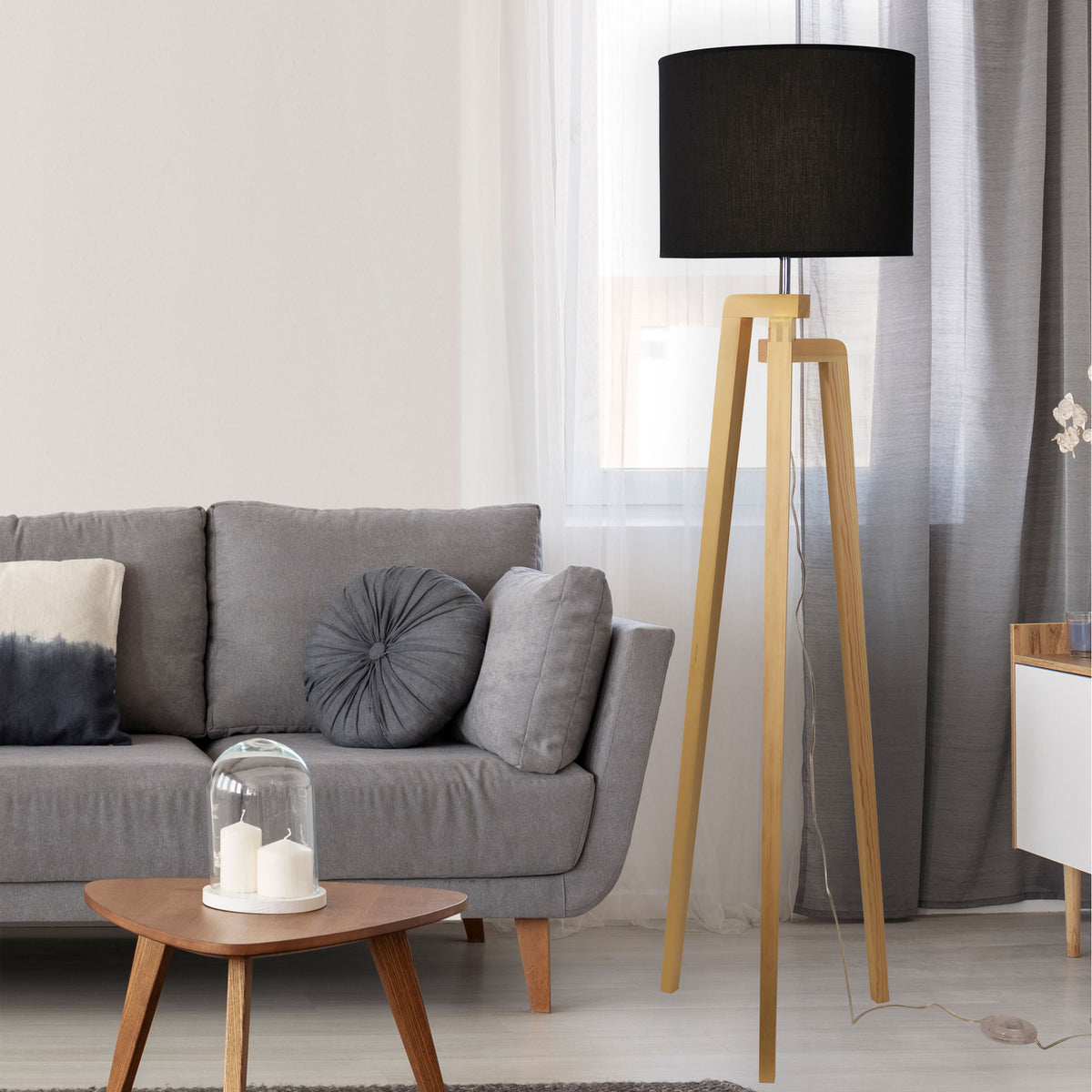 Lund Complete Scandi Timber Tripod Floor Lamp product image 3