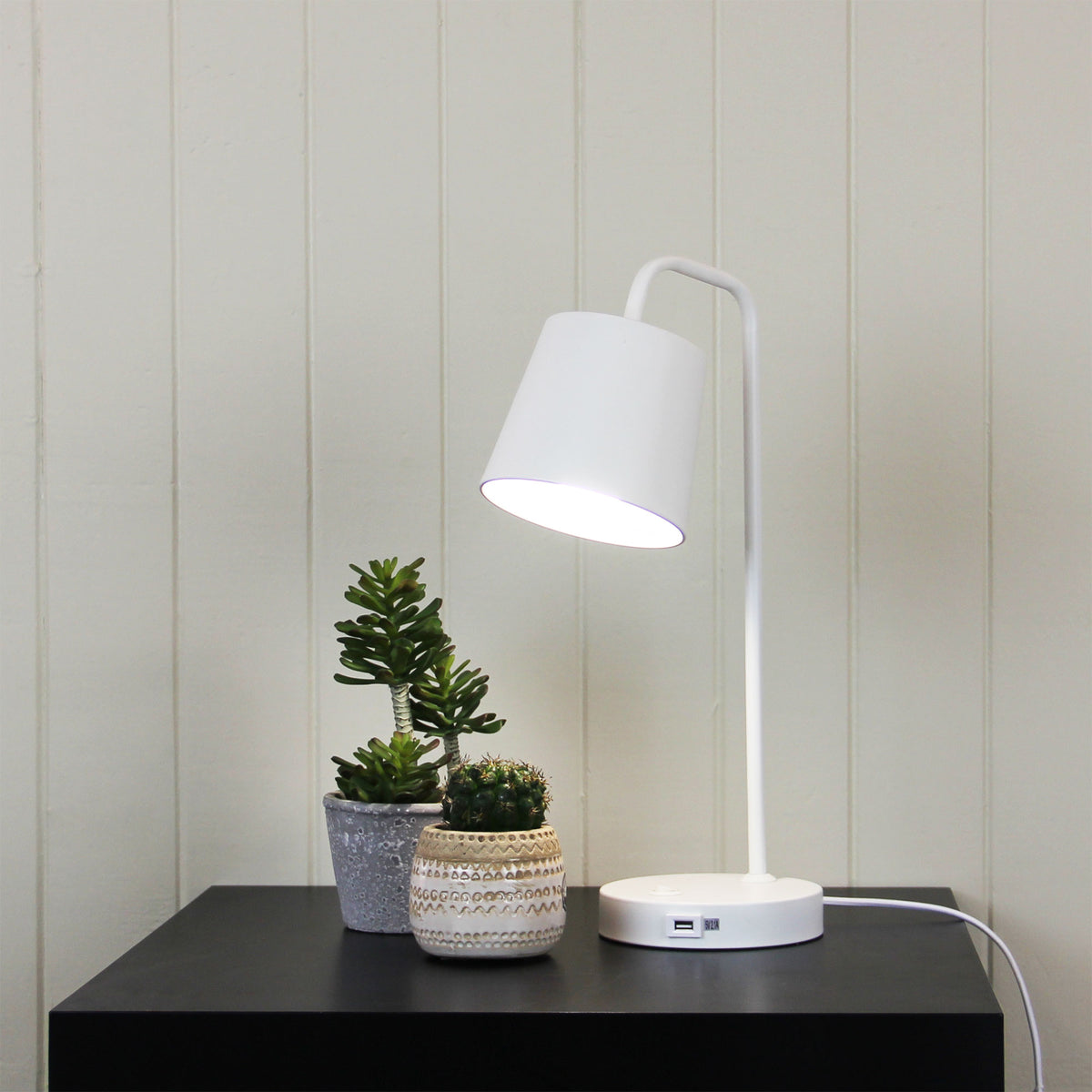 Henk Metal Desk Lamp with USB Socket styled in a room