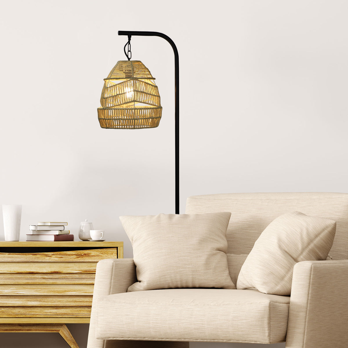 Jess Black Floor Lamp Base styled in a room