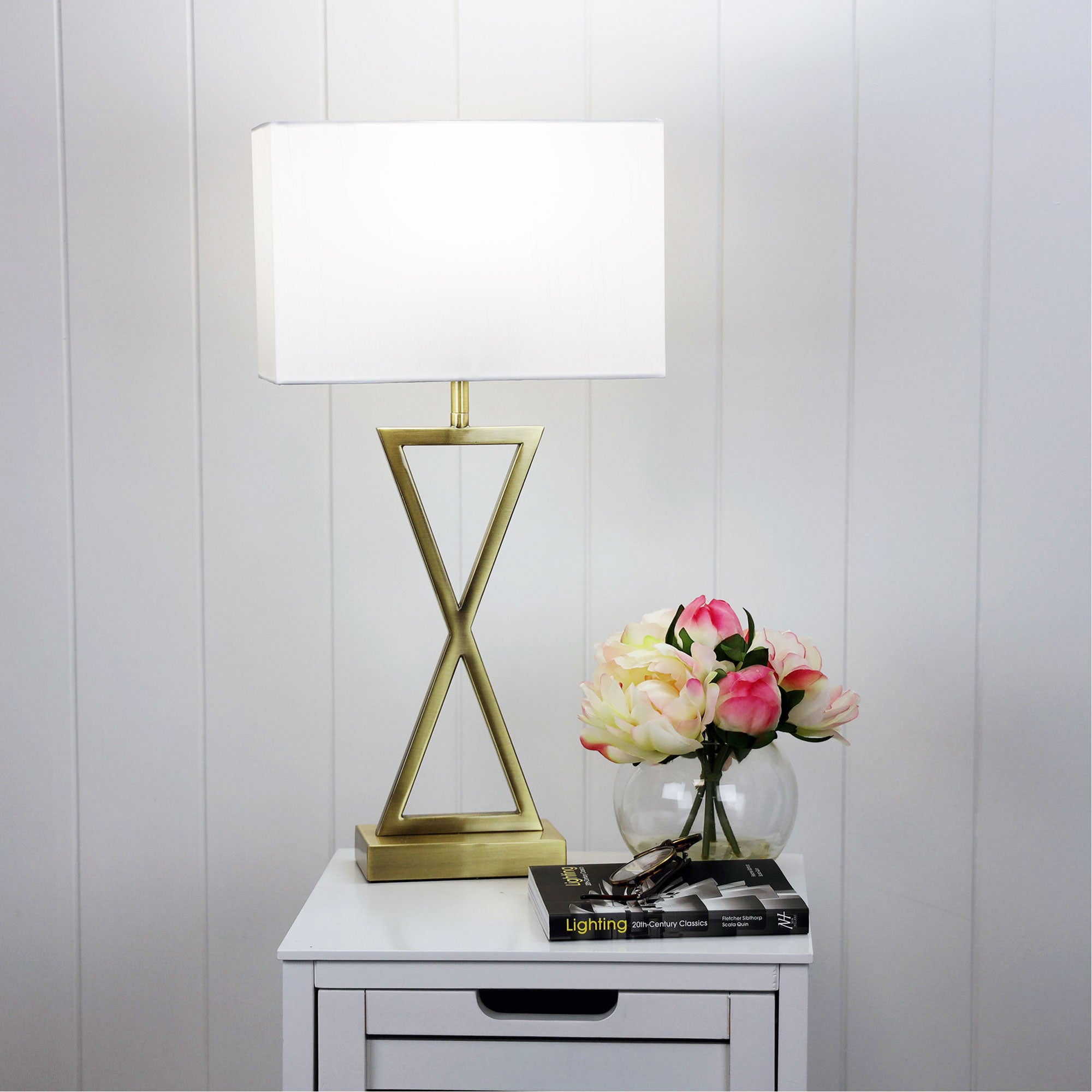 Kizz Antique Brass Complete Bedside Lamp styled in a room