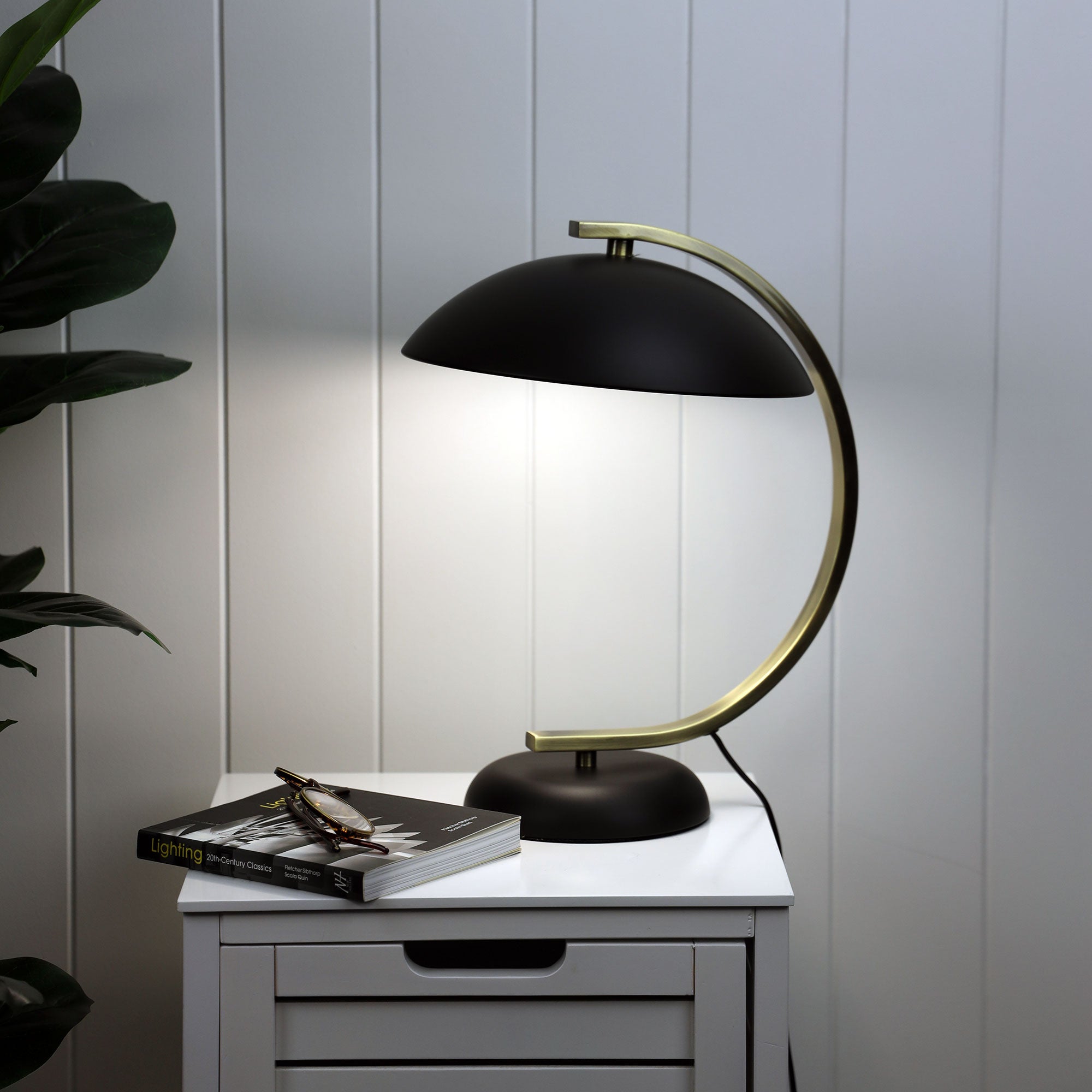 Deco Black Antique Brass Table Lamp styled in a room