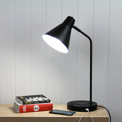 Targa Black Desk Lamp with USB and wireless charging styled in a room