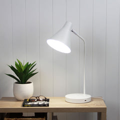 Targa White Desk Lamp with USB and wireless charging styled in a room
