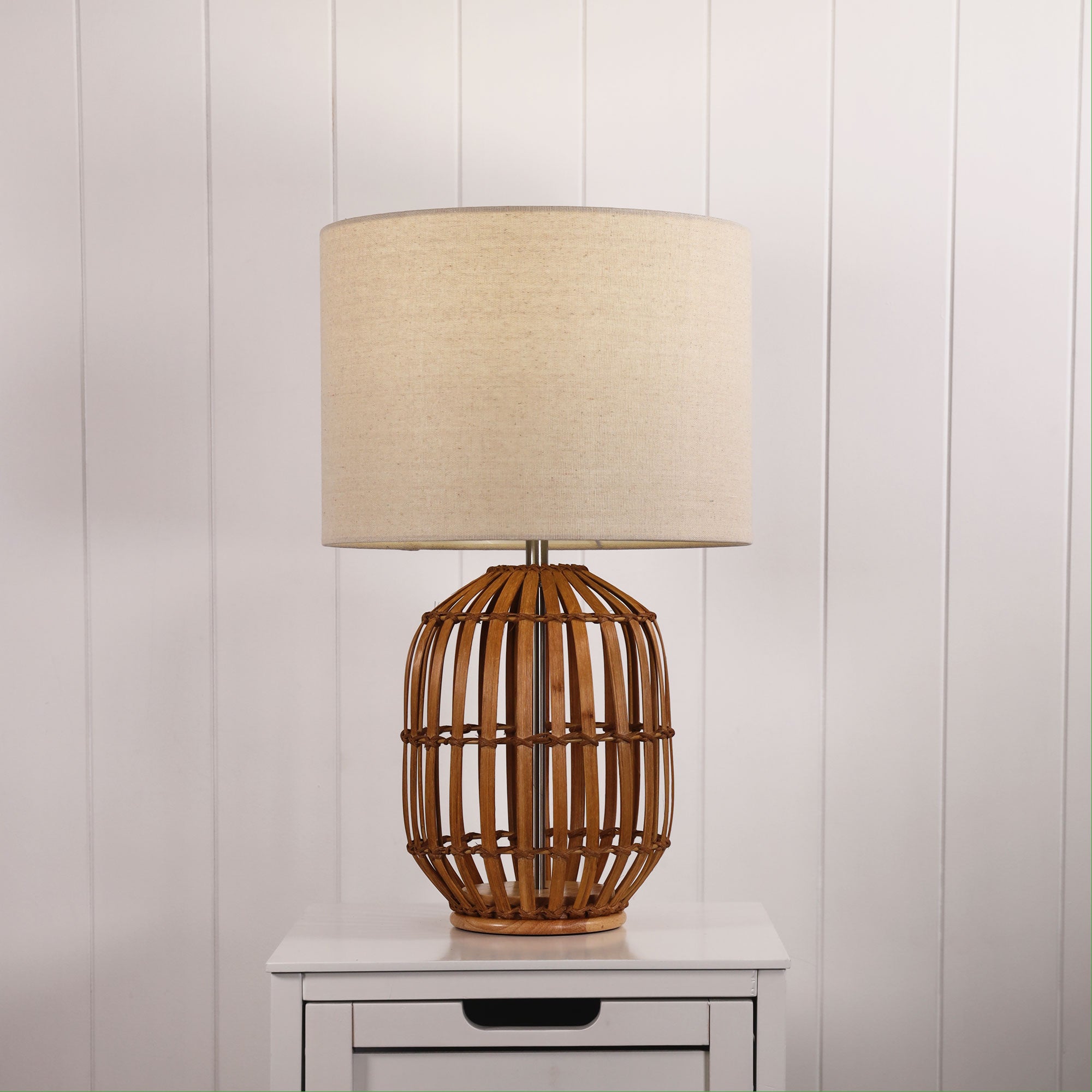 Tegal Bamboo Table Lamp styled in a room