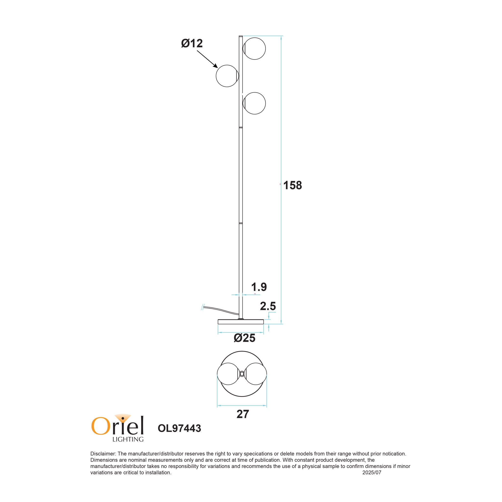 Valcross 3lt Decorative Floor Lamp with Smoke Glass Spheres product image 4