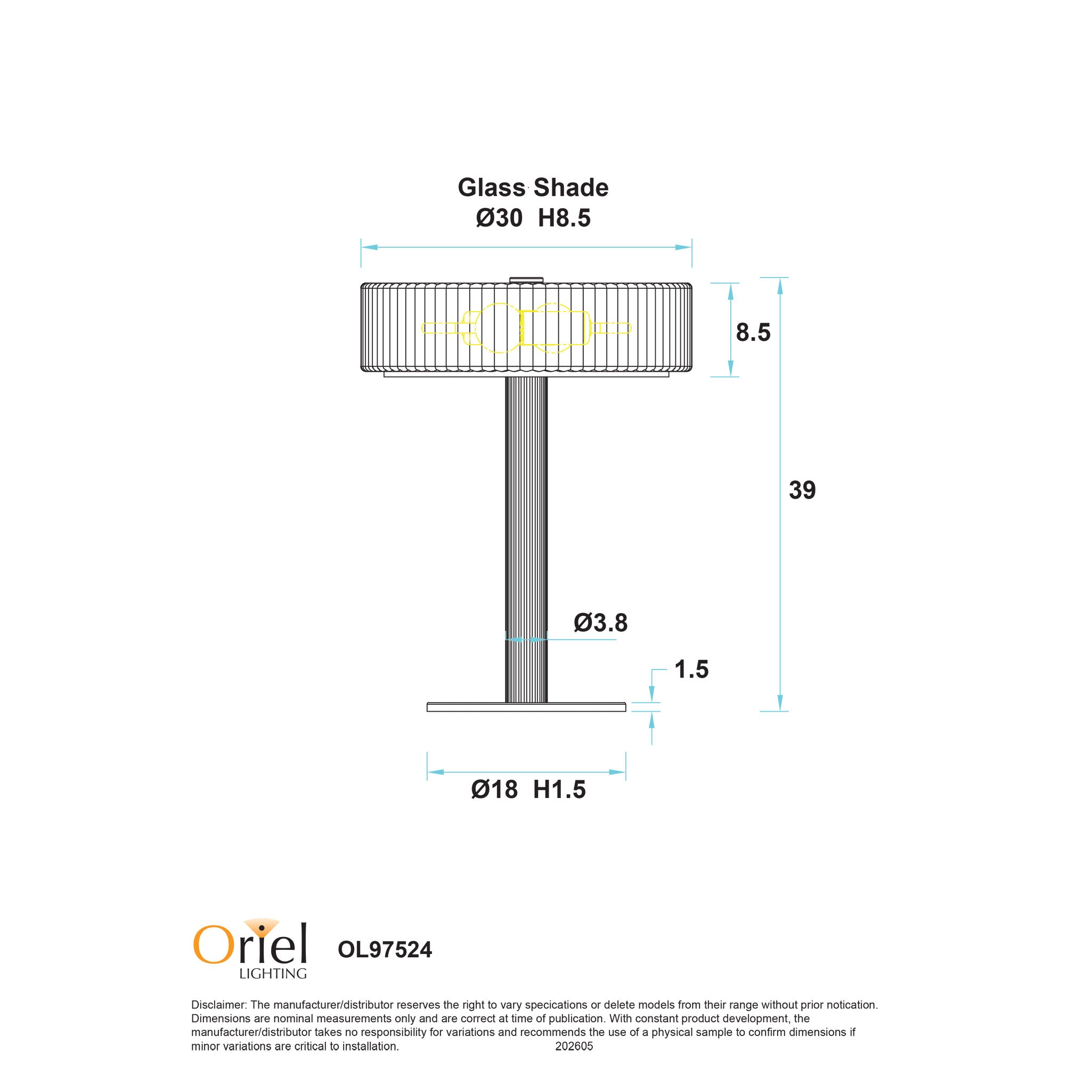 Gordon Ribbed Optic Glass Table Lamp product image 4