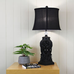 Dorne Classic Antique Cut Lamp with Harp Shade styled in a room