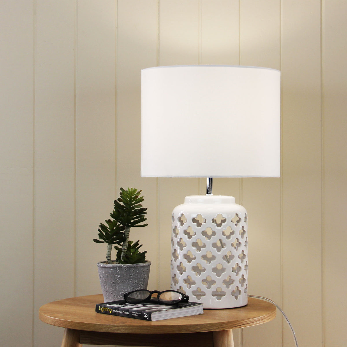 Casbah Moorish Cut Ceramic Table Lamp styled in a room