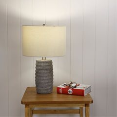 Strata Textured Lamp with Harp Shade styled in a room