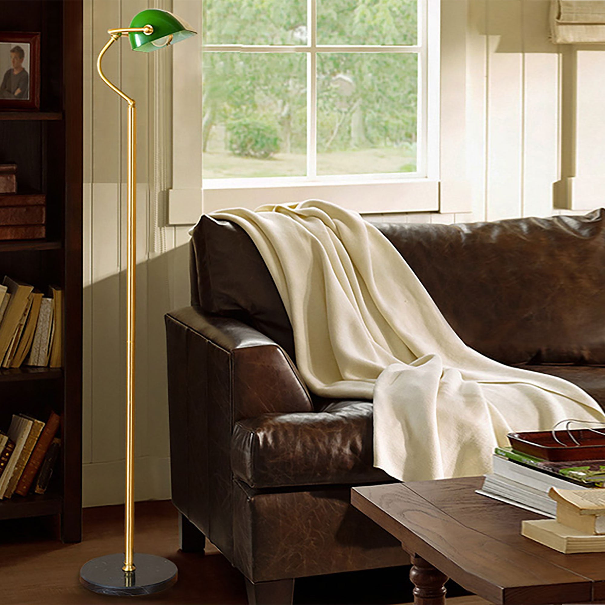 Bankers Antique Brass with Green Glass Shade Floor Lamp product image 2