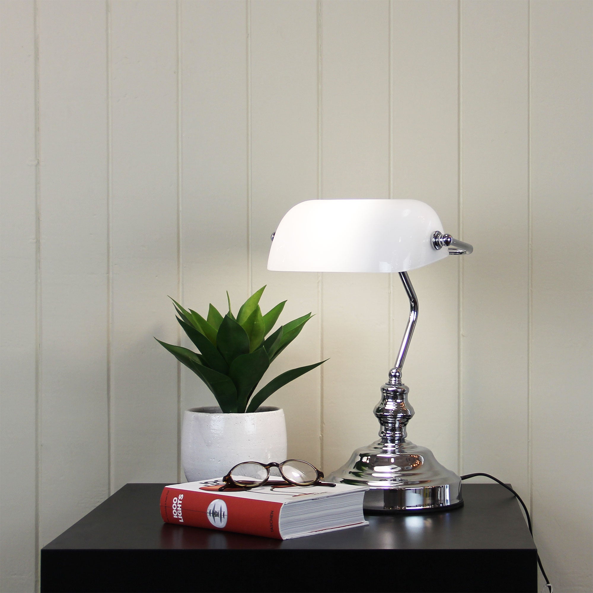 Bankers Touch ON/OFF Touch Lamp Bright Chrome styled in a room