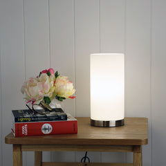 Pablo Round ON-OFF Touch Lamp Opal Matt Glass styled in a room