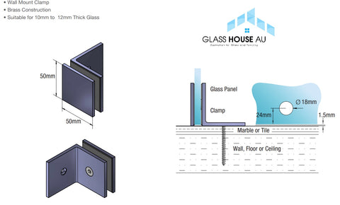 Square Wall-to-Glass Shower Screen Bracket for 10 mm-12 mm Glass - Brushed Antique Brass, Mechanically Fixed