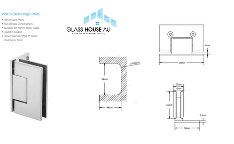 Perth Series Wall-to-Glass Offset Shower Screen Hinge Polished - Chrome