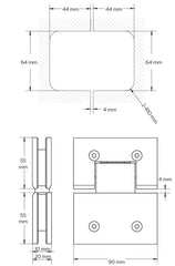 Adjustable Glass to Glass Shower Door Hinge Perth Series Glass-to-Glass 180 Degrees Hinge - Chrome