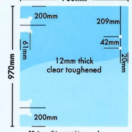 12mm Clear Toughened Heat Soaked Glass - POLARIS PREMIUM Wall/Post GATE - 900mmW x 970mmH