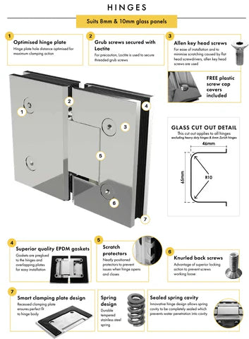 Brushed Nickel Frameless Wall to Wall Shower Screen with brackets Door and Hinge Panel