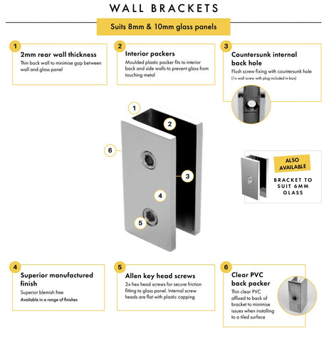 Chrome Frameless Wall to Wall Shower Screen with brackets, Door and Hinge Panel