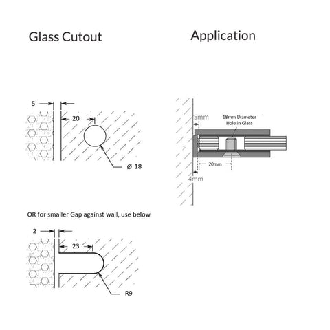 Frameless Shower Glass - U BRACKET - GLASS TO WALL - MECHANICAL FIXING 90 DEGREE - BRUSHED GUNMETAL
