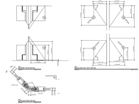 Satin Brass Zero Shower Screen Hinge Set