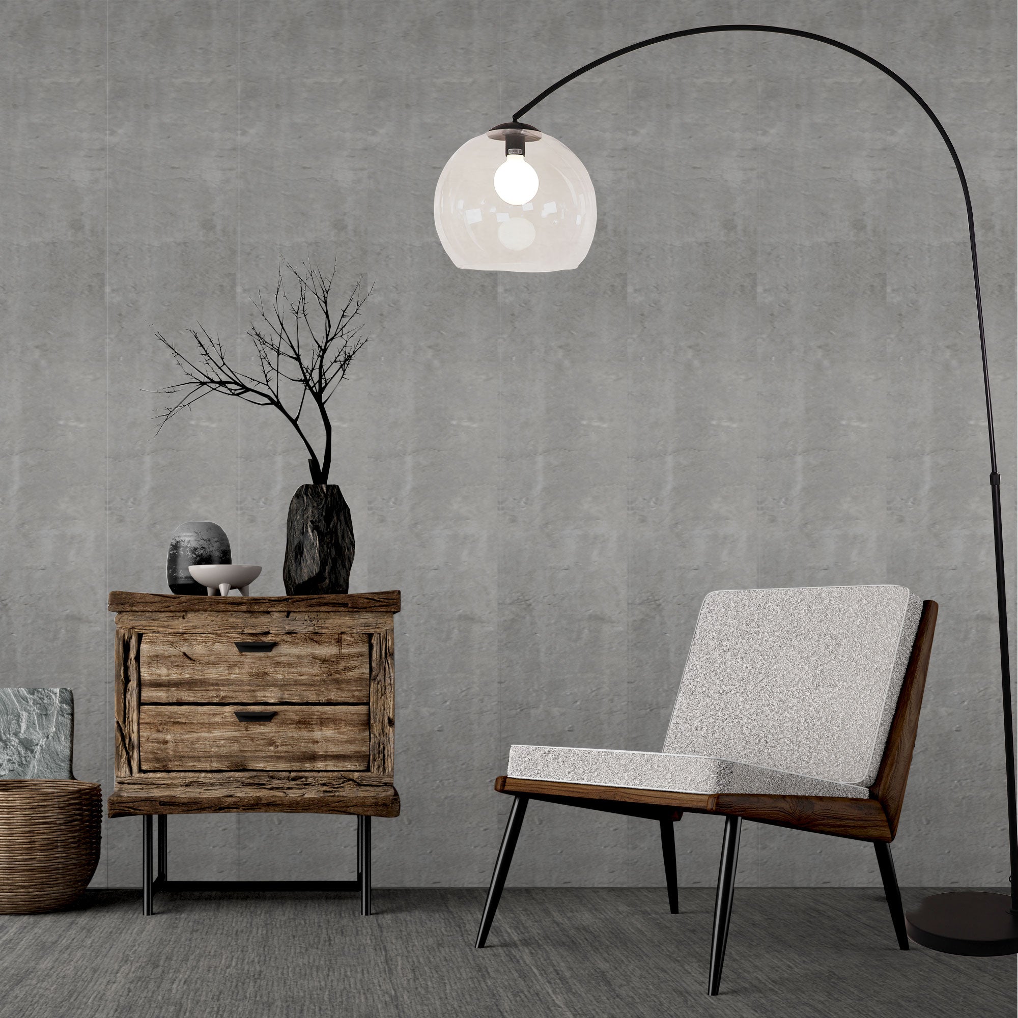 Over Black with Acrylic Shade Floor Lamp styled in a room