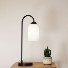 Arlington Opal Matt Glass Table Lamp styled in a room