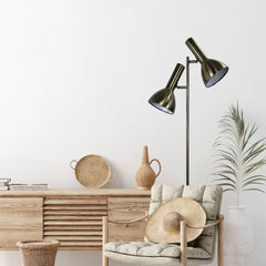 Vespa Mid-Century Twin Floor Lamp Antique Brass styled in a room