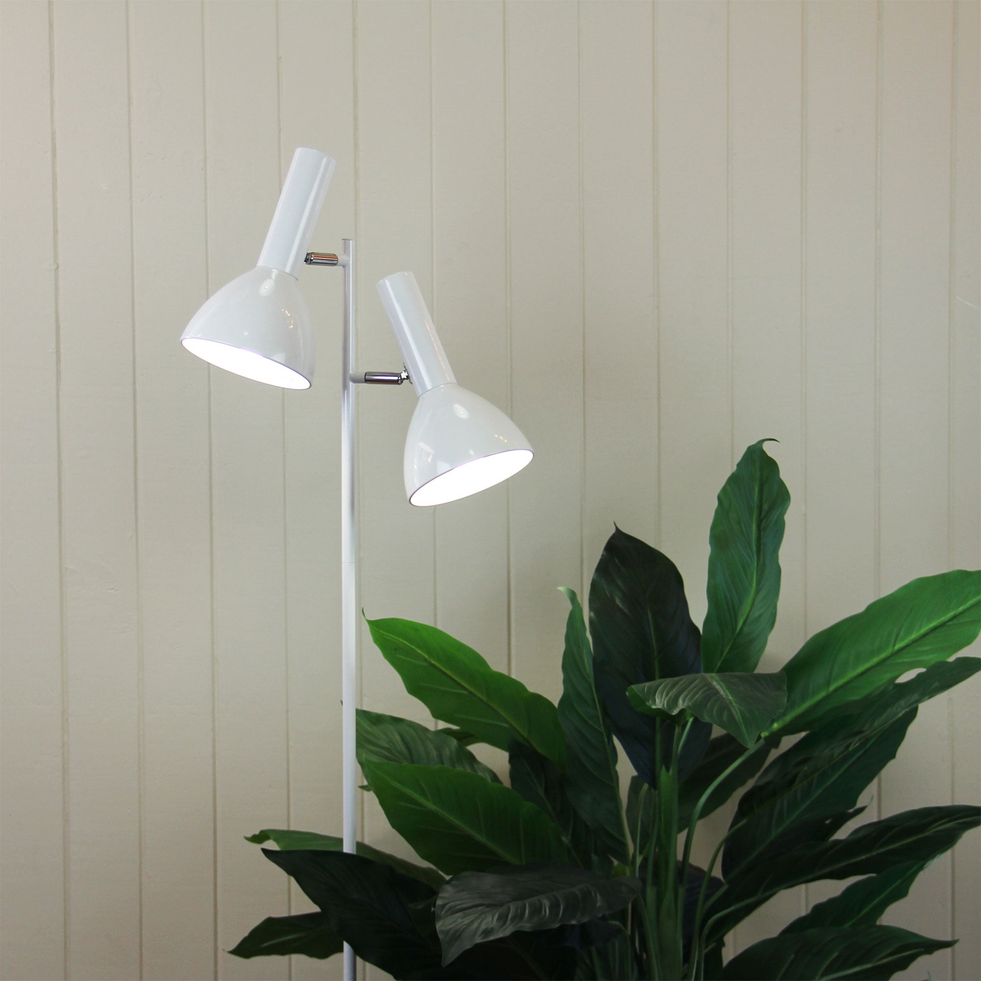 Vespa Mid-Century Twin Floor Lamp White styled in a room