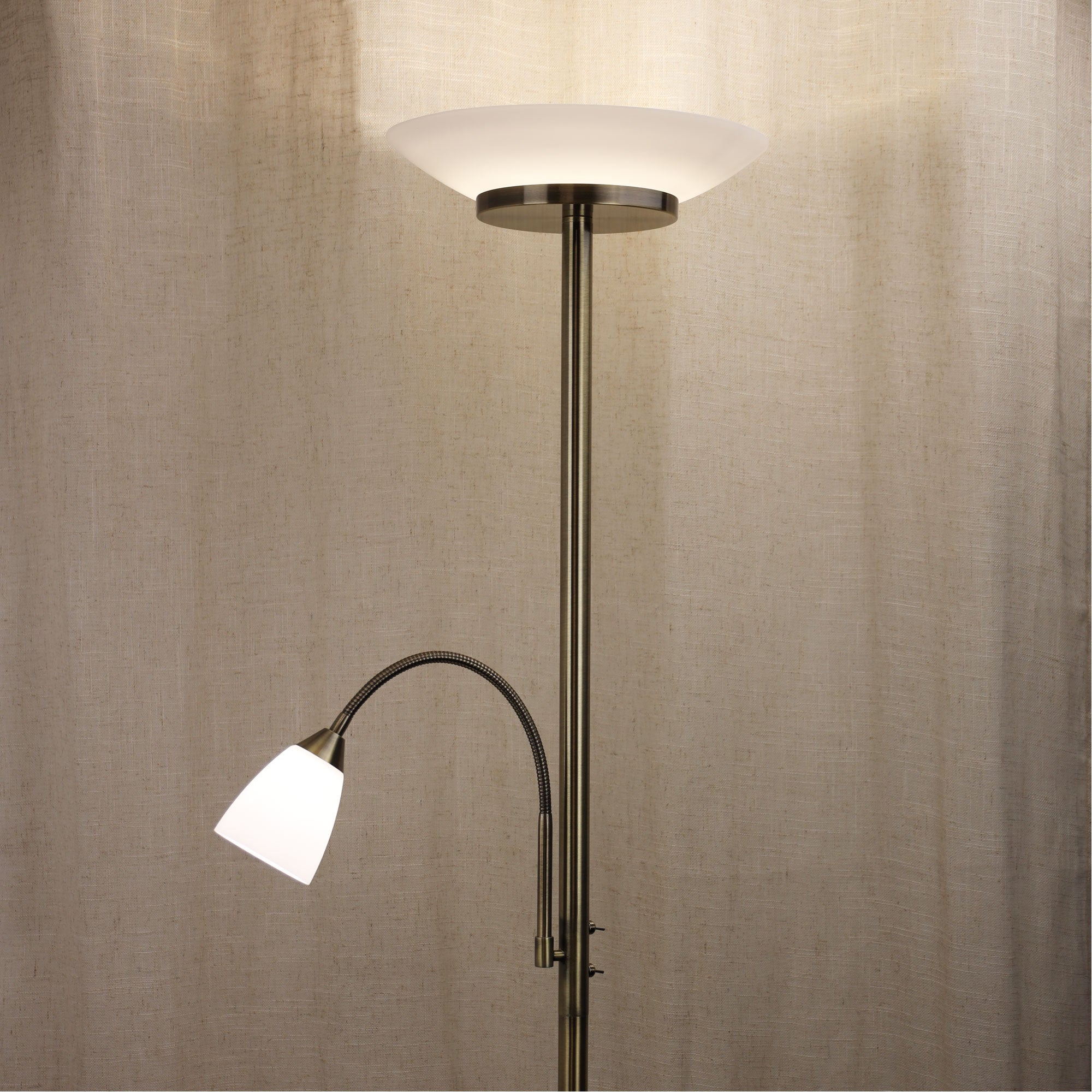 Siena Mother and Child LED Floor Lamp Antique Brass styled in a room