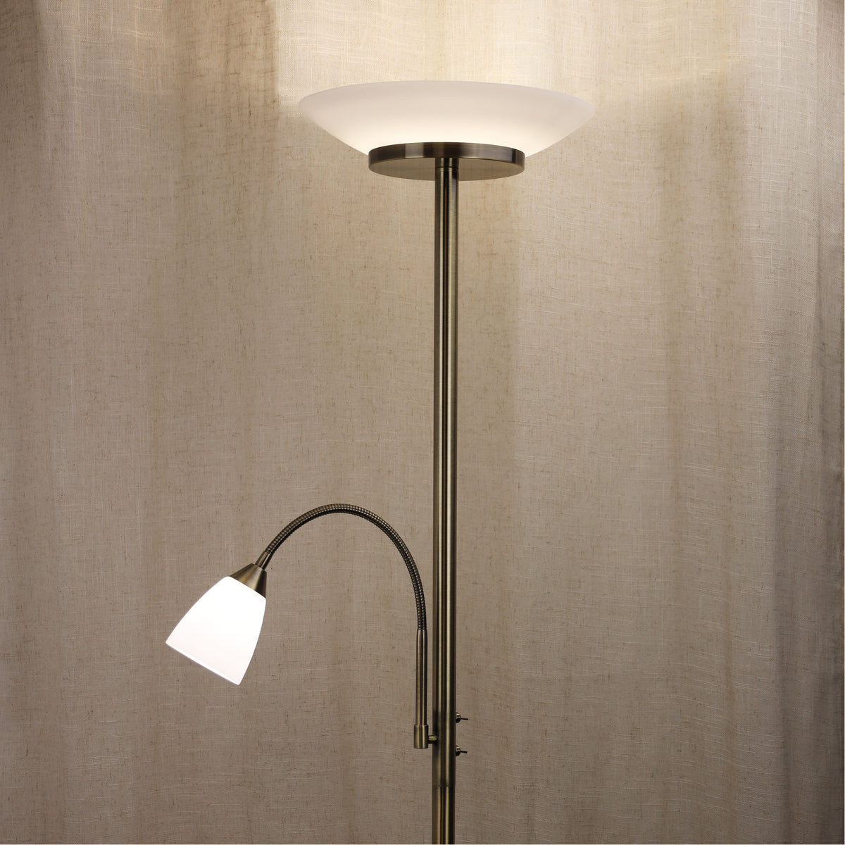 Siena Mother and Child LED Floor Lamp Antique Brass styled in a room