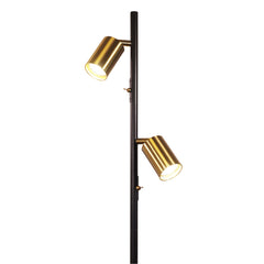 Ponte Adjustable Twin Floor Lamp Black and Satin Brass styled in a room