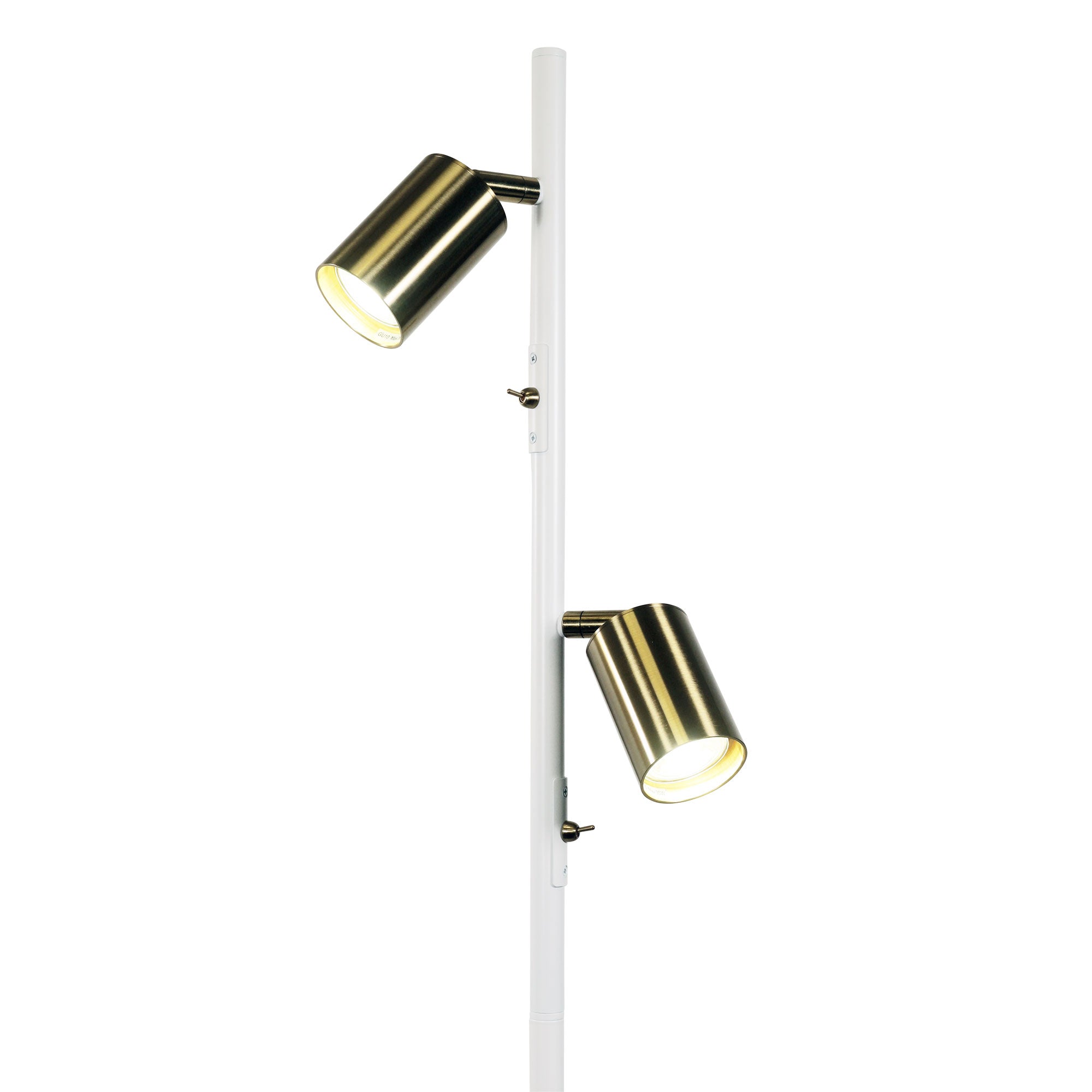 Ponte Adjustable Twin Floor Lamp White and Satin Brass styled in a room